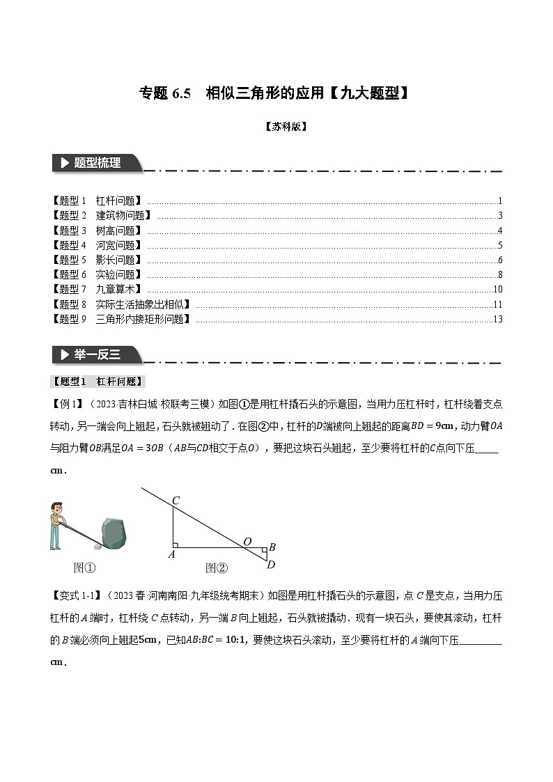 专题6.5 相似三角形的应用【九大题型】（举一反三）（苏科版）（原卷版）第1页
