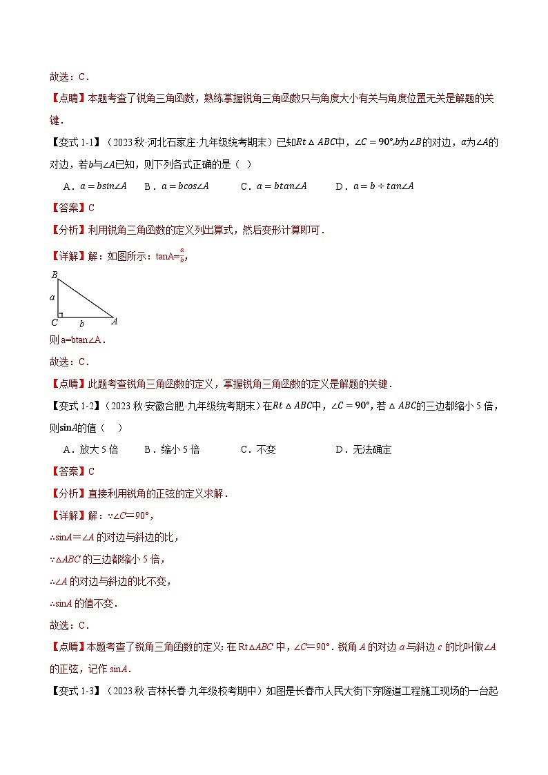 专题7.1 锐角的三角函数【十大题型】（举一反三）（苏科版）（解析版）第3页