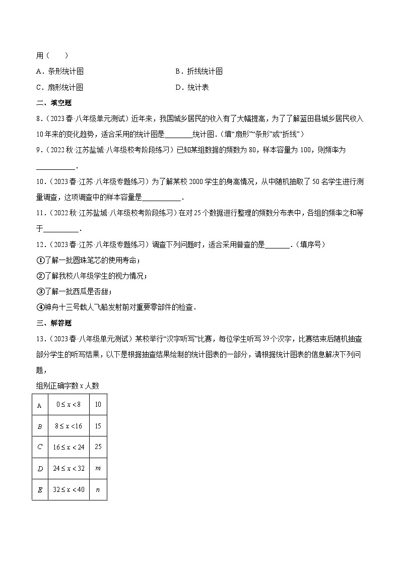 第7章 数据的收集、整理、描述（基础、常考、易错、压轴）专项训练（原卷版）第2页