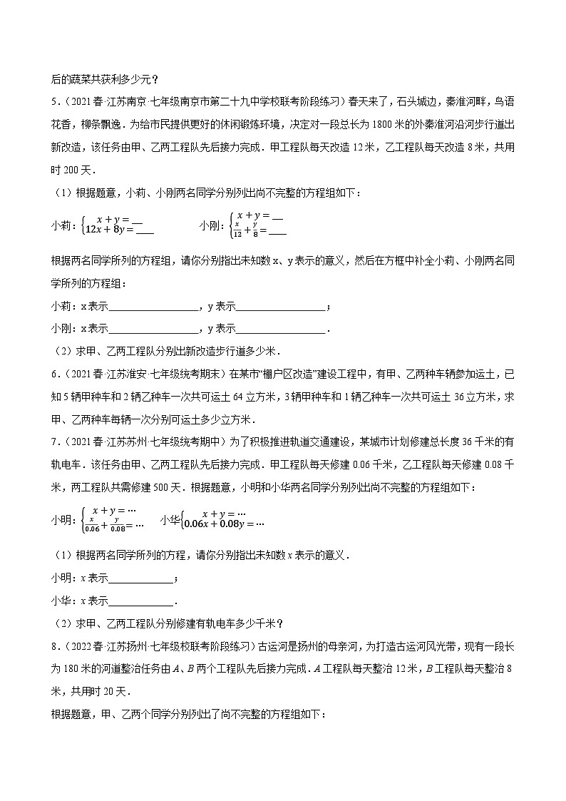 专题10.7二元一次方程组的应用大题专练（2）工程问题（重难点培优30题）-【拔尖特训】2022-2023学年七年级数学下册尖子生培优必刷题（原卷版）【苏科版】第2页