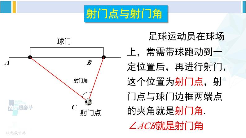 沪科版九年级数学下册 第24章 圆 24.8 综合与实践  进球线路与最佳射门角（课件）第4页