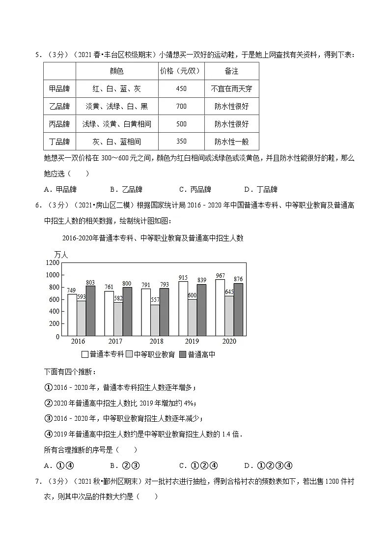 专题6.2 数据与统计图表章末测试卷（拔尖卷）（举一反三）（学生版） 2022年七年级数学下册举一反三系列（浙教版）第2页