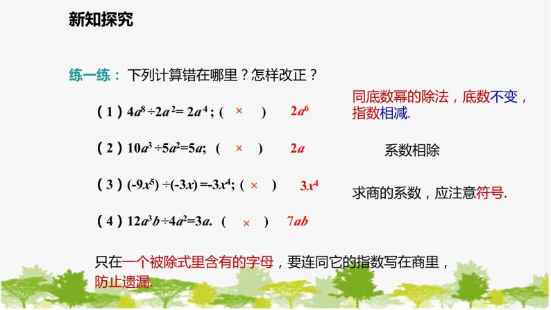 北师大版数学七年级下册 1.7.1 单项式除以单项式 课件07
