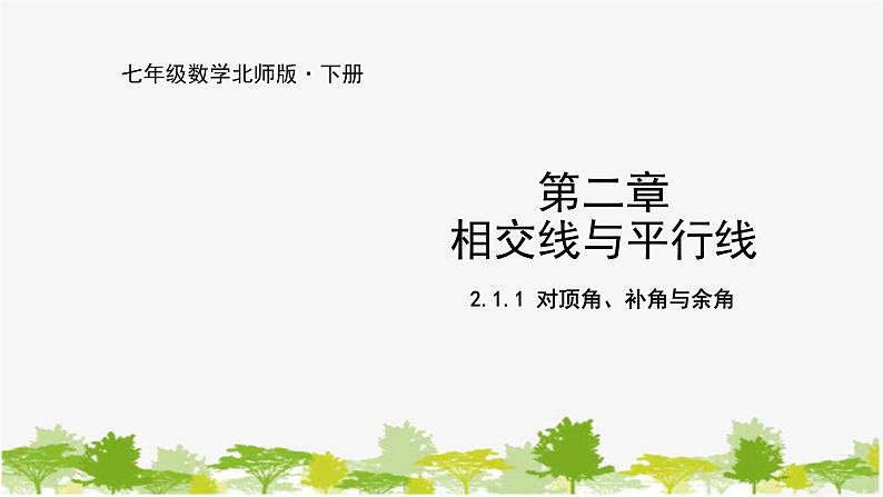 北师大版数学七年级下册 2.1.1 对顶角、补角与余角 课件01