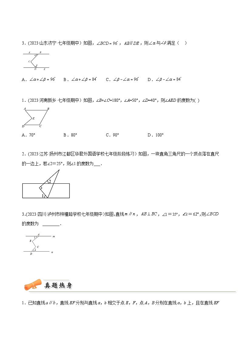 中考数学几何模型专项复习 模型03 相交线与平行线——猪蹄模型-（原卷版+解析）第3页