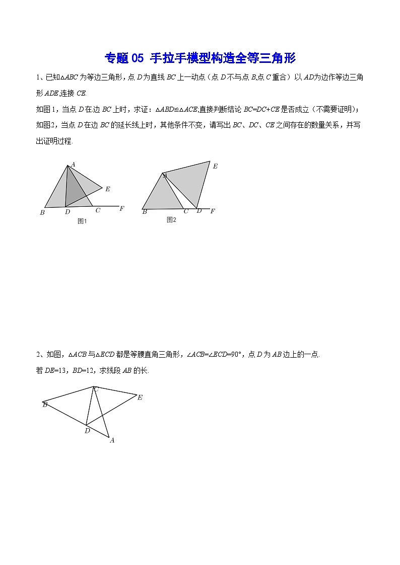 专题05 手拉手模型构造全等三角形(基础训练)(原卷版)第1页