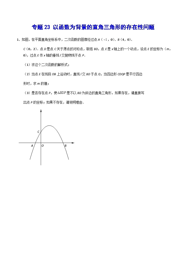 专题23 以函数为背景的直角三角形的存在性问题(提升训练)-2024年中考数学重难点专项突破（全国通用）01