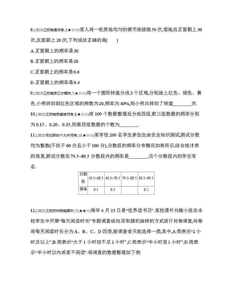 7.3 频数和频率 苏科版数学八年级下册素养提升练习(含解析)03