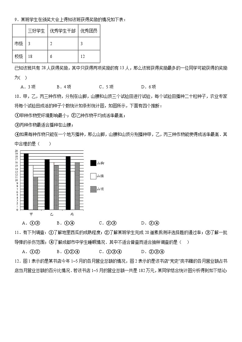 第7章 数据的收集、整理、描述 苏科版八年级数学下册单元检测题(含简单答案)03
