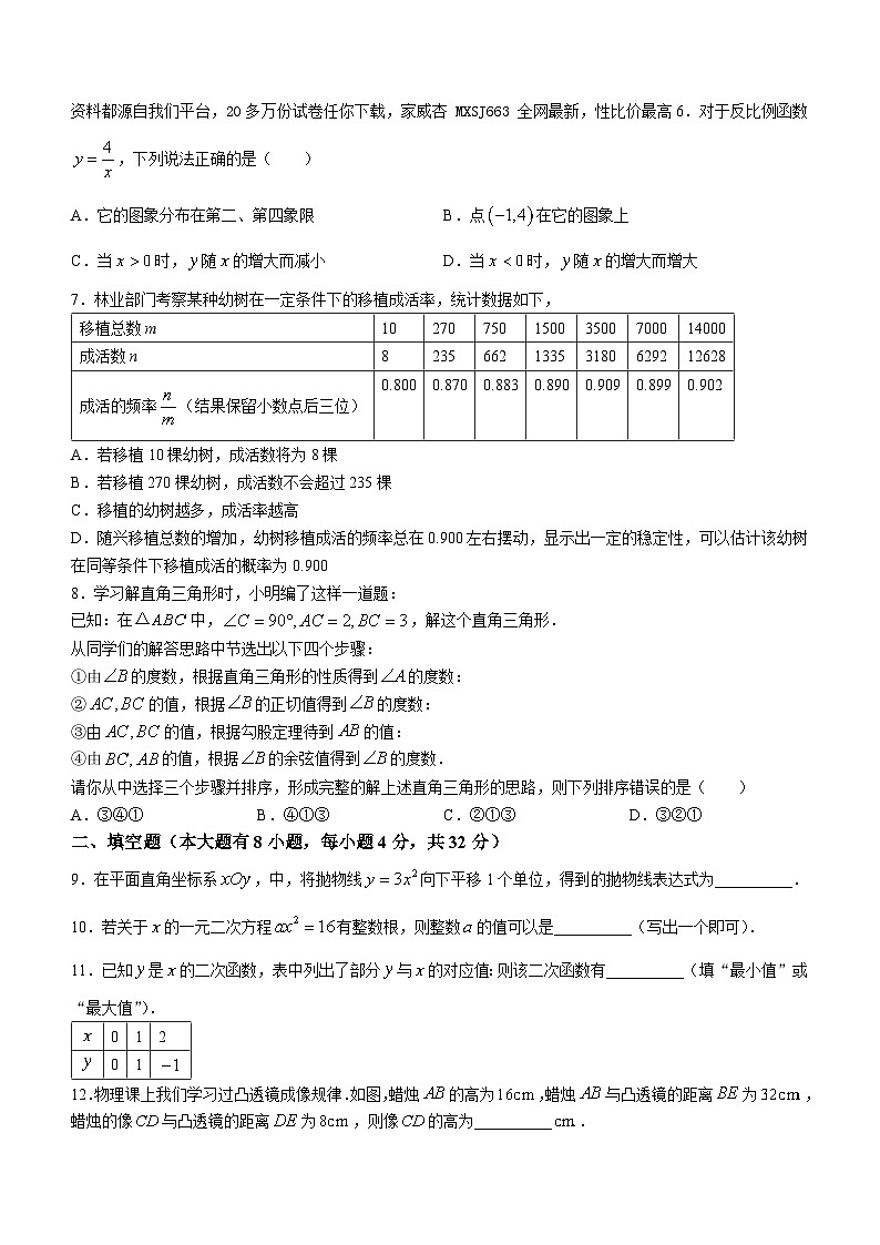福建省 厦门双十中学海沧附属学校2023-2024学年九年级下学期开学考试数学试题()02