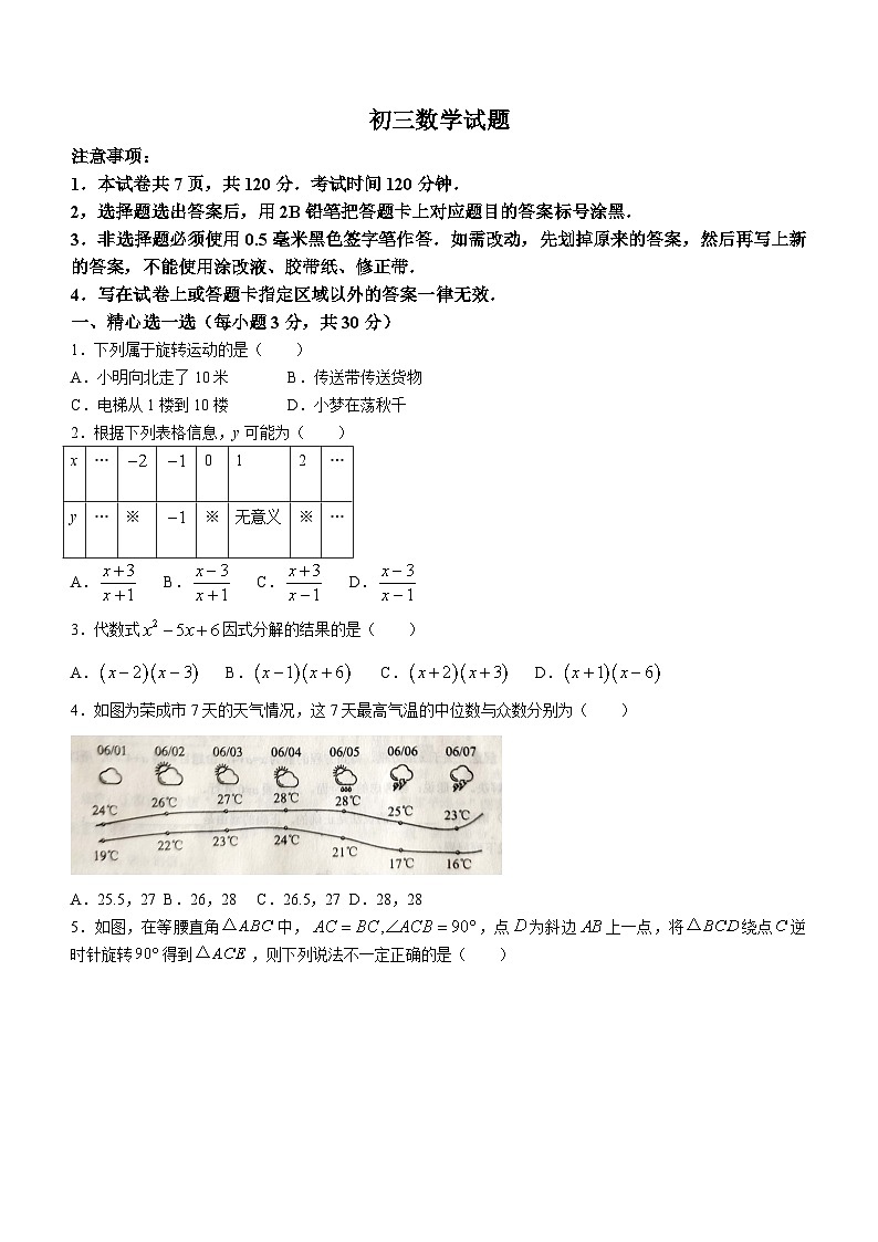 山东省威海荣成市实验教学联盟（五四制）2023-2024学年八年级上学期期末考试数学试题(含答案)第1页