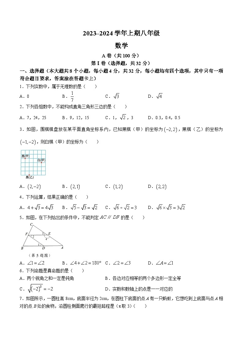 四川省成都市天府新区2023-2024学年八年级上学期期末数学试题（含答案）第1页