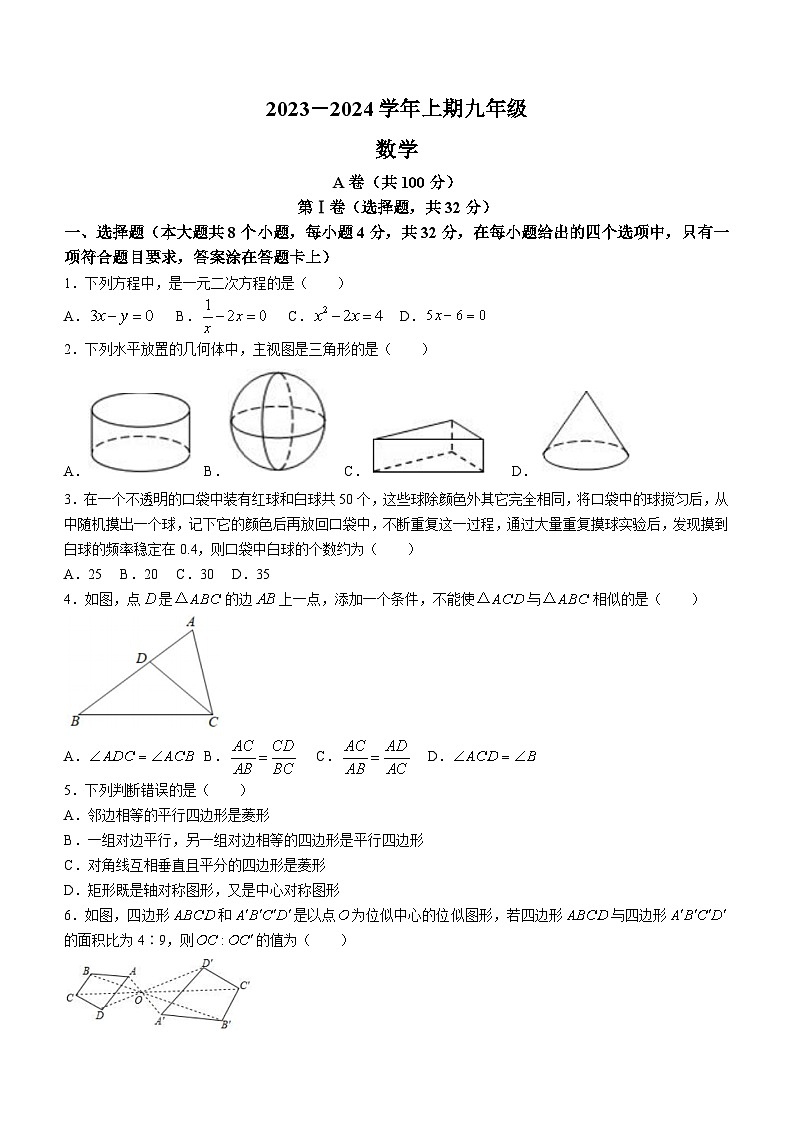 四川省成都市天府新区2023-2024学年九年级上学期期末数学试题(含答案)01