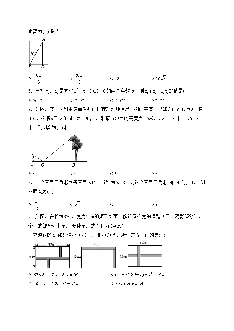 2024届青岛版九年级上学期期末复习试卷（二）数学试卷(含答案)02
