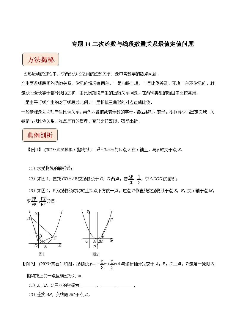2024年中考数学压轴题之学霸秘笈大揭秘专题14二次函数与线段数量关系最值定值问题（原卷版+解析）01