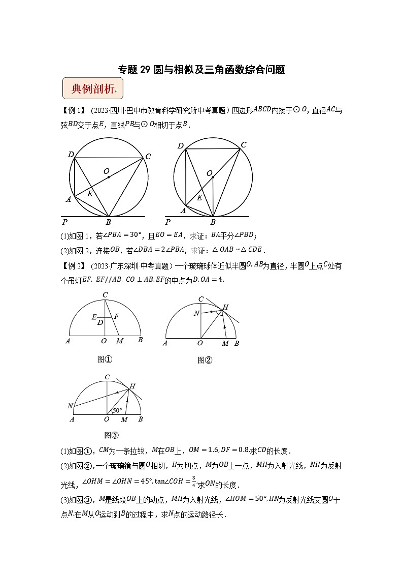 2024年中考数学压轴题之学霸秘笈大揭秘专题29圆与相似及三角函数综合问题（原卷版+解析）第1页