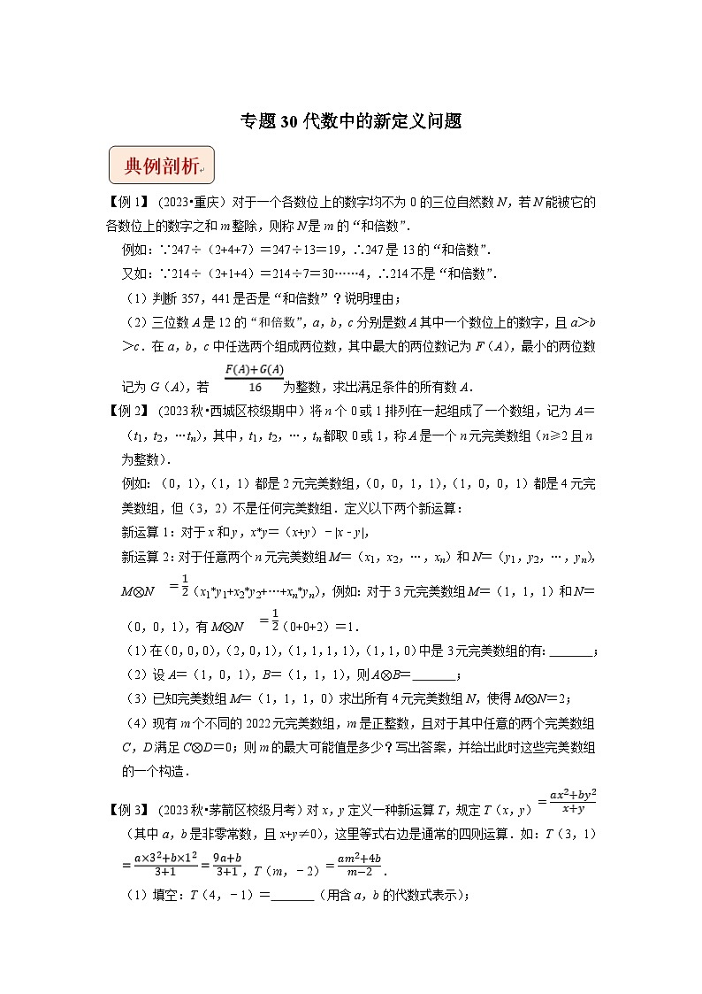 2024年中考数学压轴题之学霸秘笈大揭秘专题30代数中的新定义问题（原卷版+解析）01