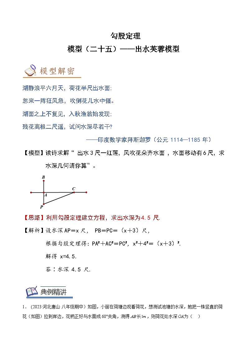 2024年中考数学几何模型专项复习讲与练 模型25 勾股定理——出水芙蓉模型-原卷版+解析第1页