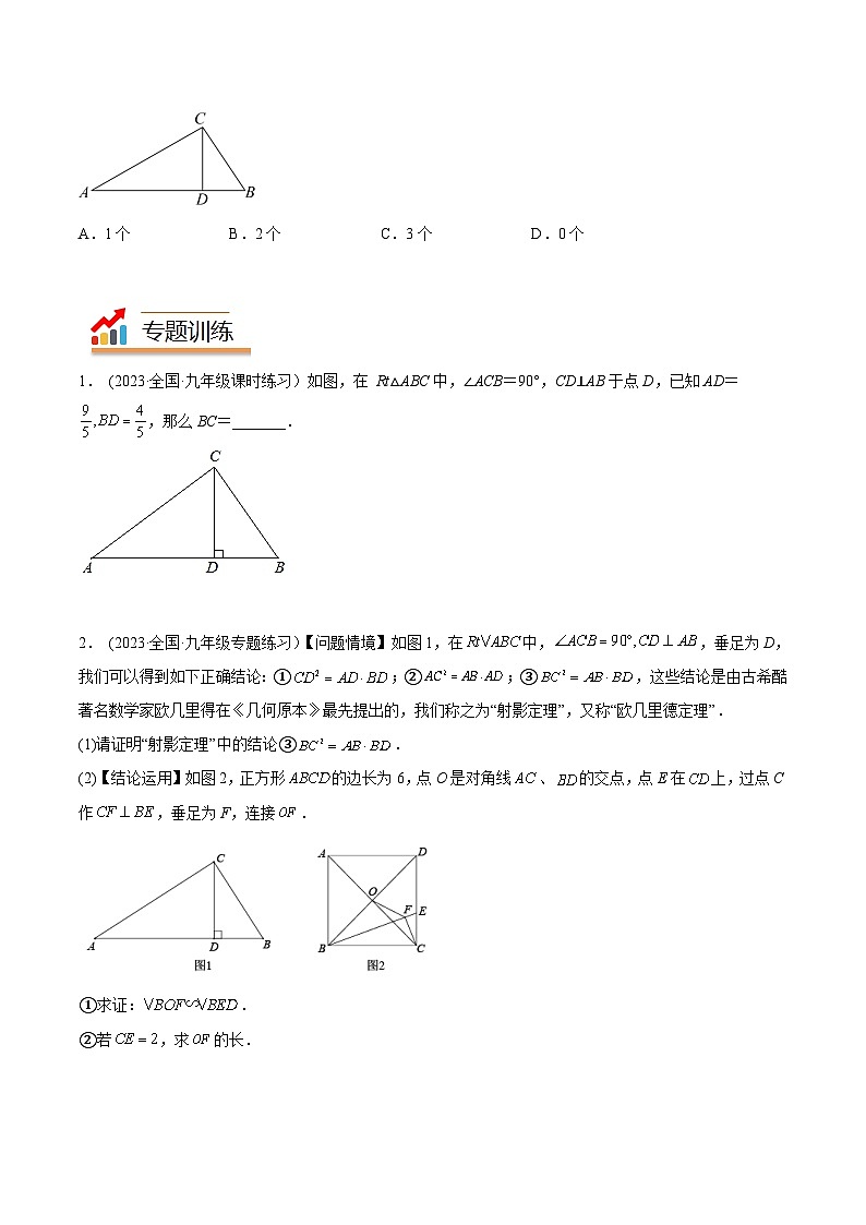 2024年中考数学几何模型专项复习讲与练 模型41 相似形——射影定理模型-原卷版+解析02