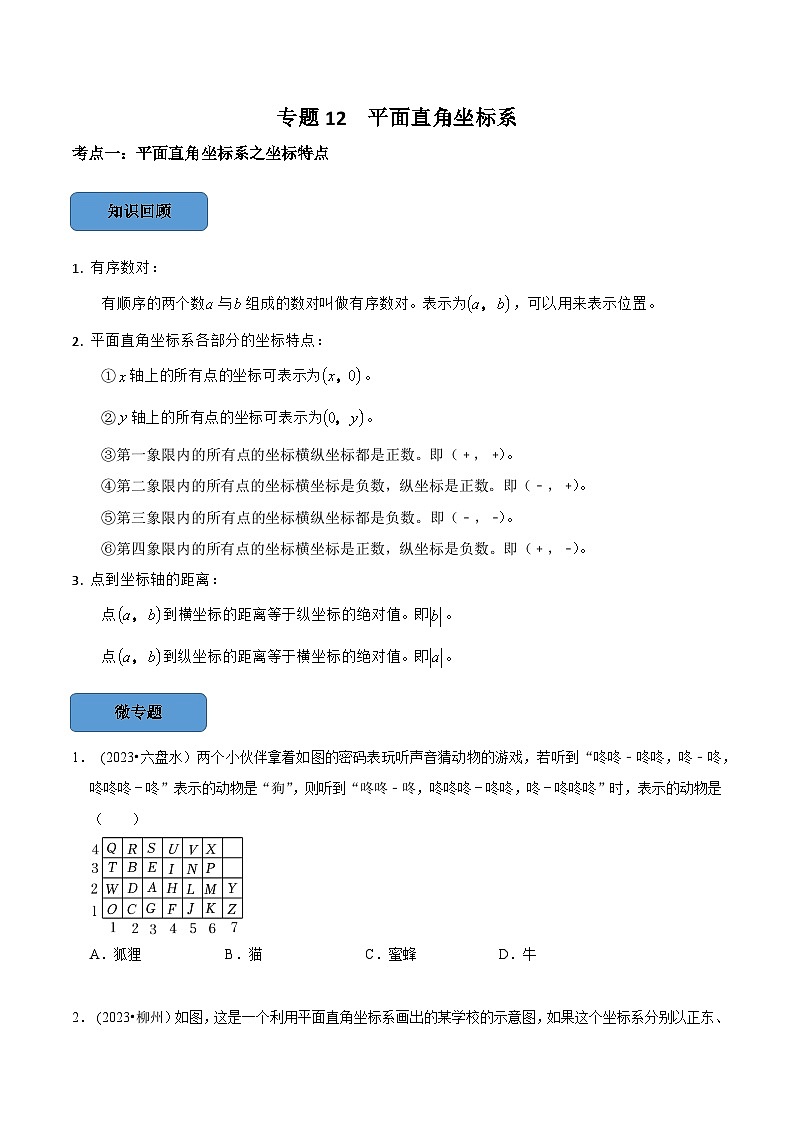 2024年中考数学必考考点总结题型专训专题12平面直角坐标系篇（原卷版+解析）01