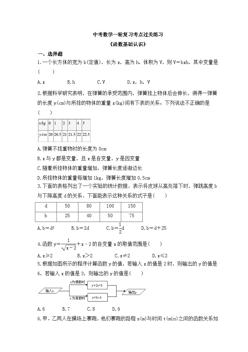 中考数学一轮复习考点过关练习《函数基础认识》（含答案）第1页