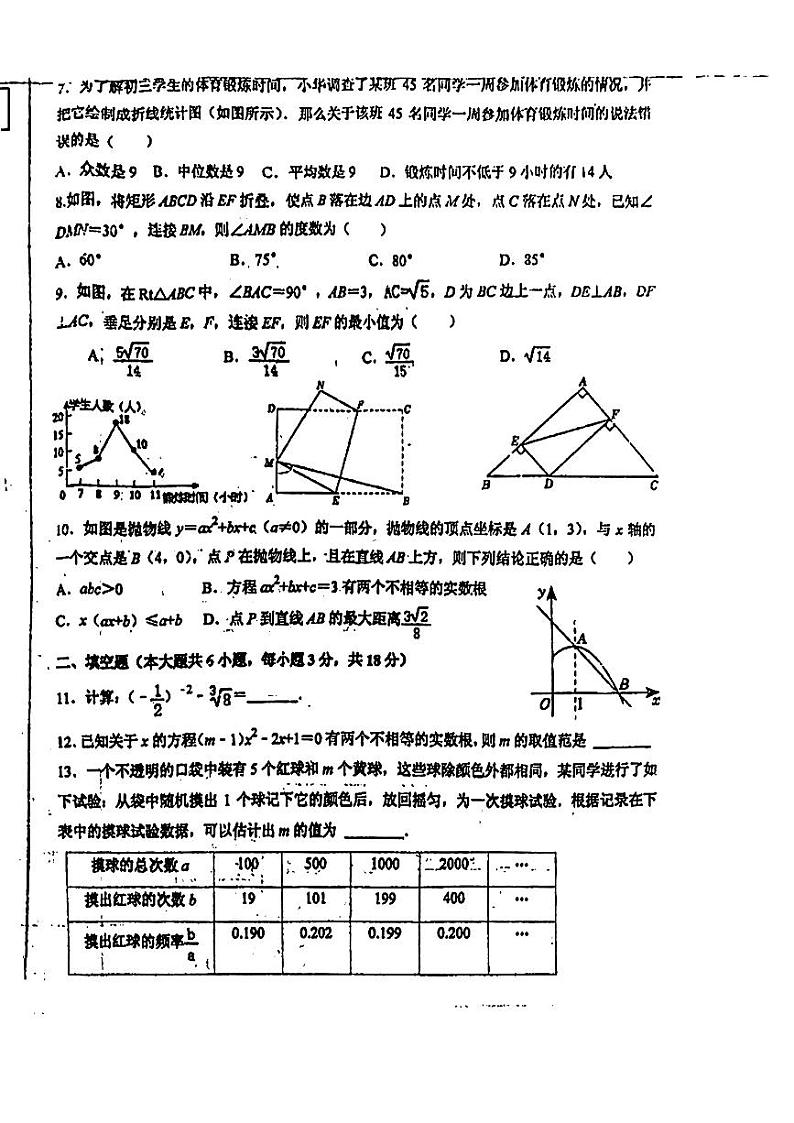 山东省青岛市第二十六中学2023一2024学年下学期九年级数学课后服务练习（开学考）试题02