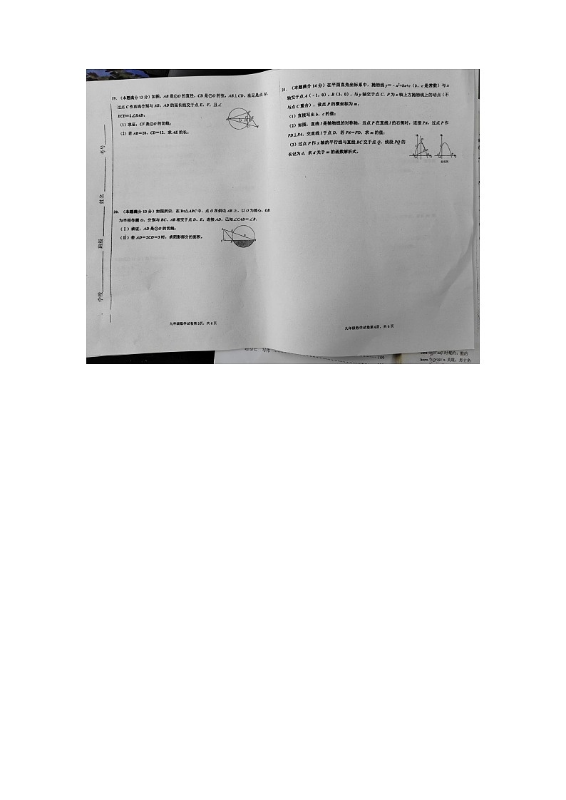山东省潍坊市昌邑市2023-2024学年九年级下学期开学考试数学试卷第2页