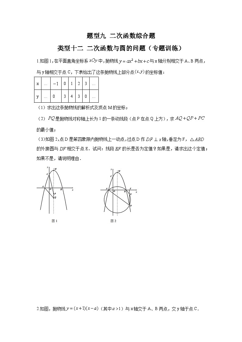 题型九 二次函数综合题 类型十二 二次函数与圆的问题（专题训练）（原卷版）第1页