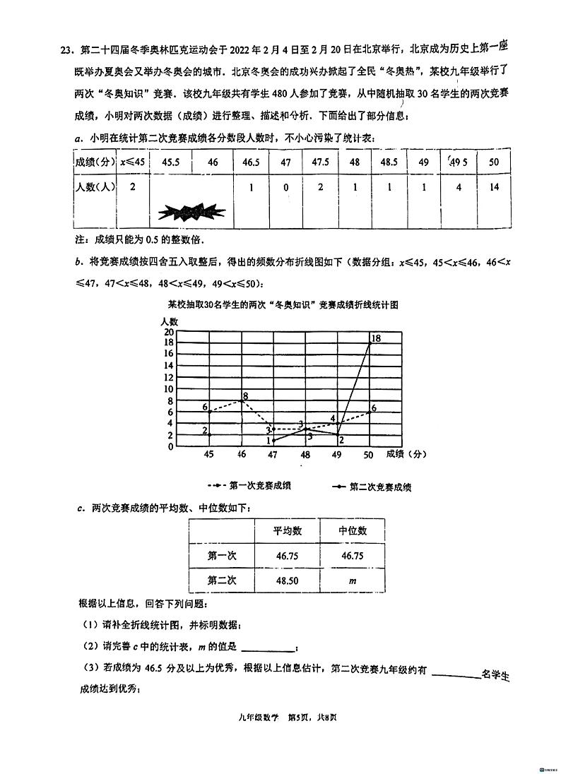 2023-2024北京景山学校初三开学考数学试卷第3页