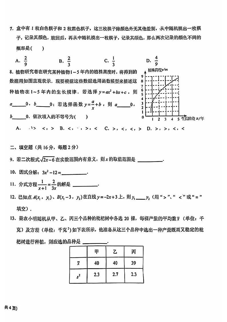 2024北京十一学校初三（下）开学考数学第2页