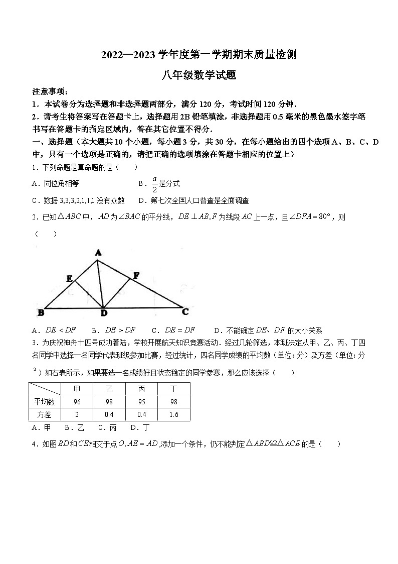 山东省菏泽市单县2022-2023学年八年级上学期期末数学试题01