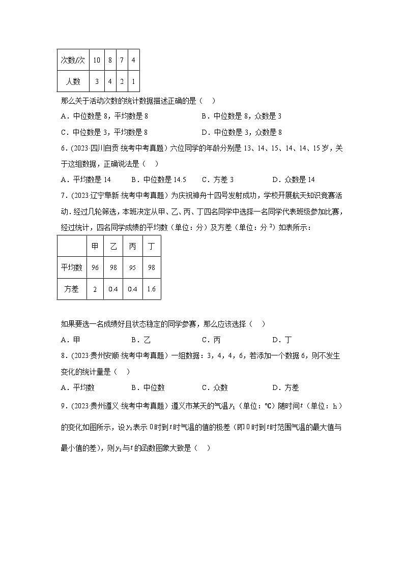 浙教版八年级数学下册基础知识专项讲练 专题3.6 数据分析初步（中考真题专练）（巩固篇）（专项练习）（附参考答案）第2页
