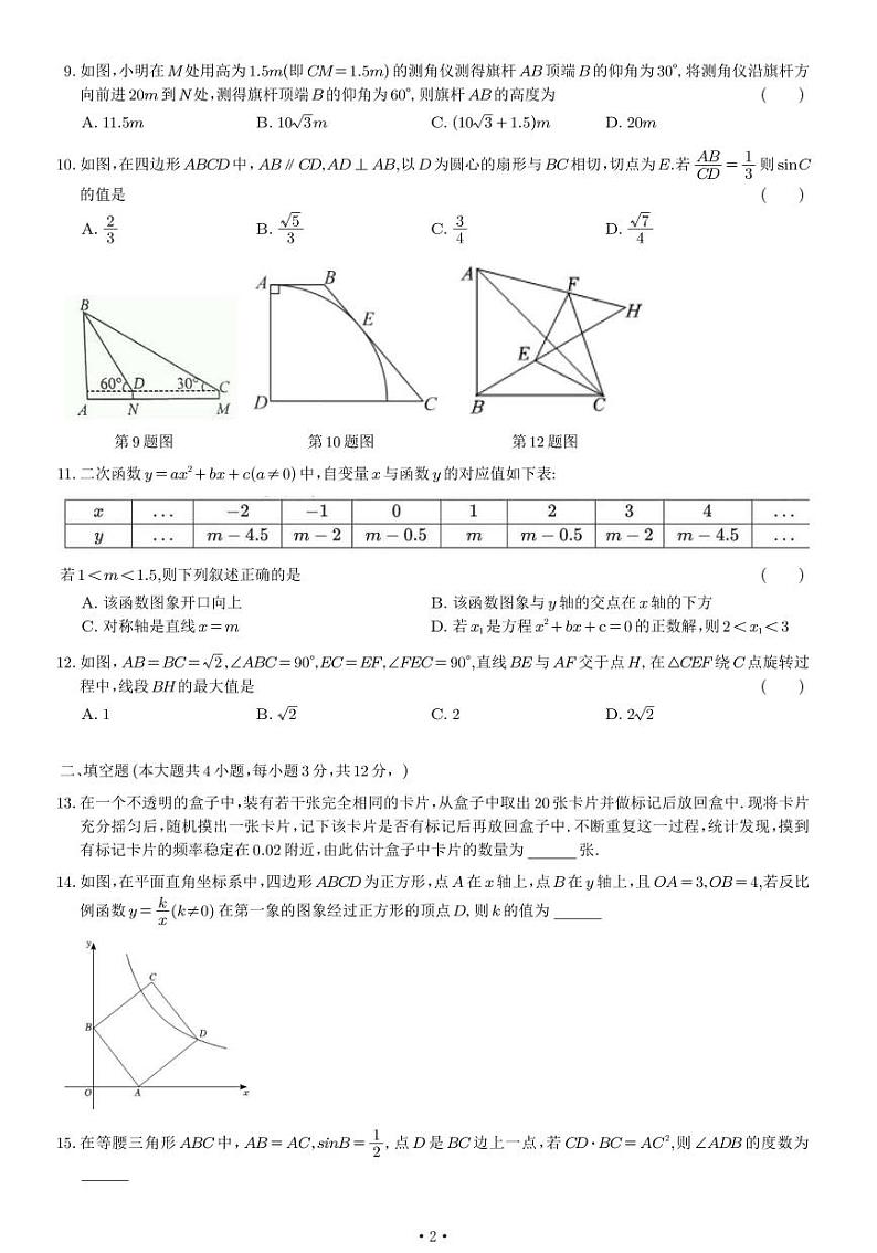 山东省日照市经济开发区开发区中学2023-2024学年九年级下学期开学考试数学第2页