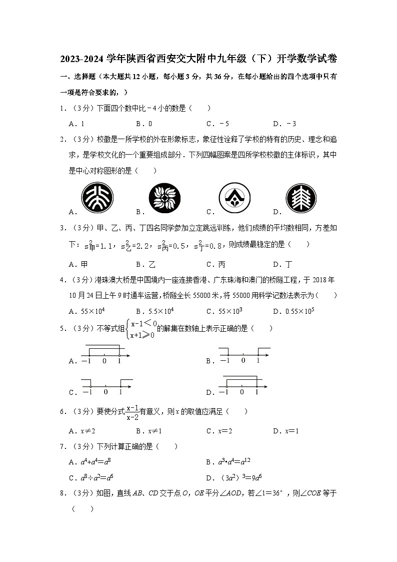 +陕西省西安交大附中2023-2024学年九年级下学期开学数学试卷+01