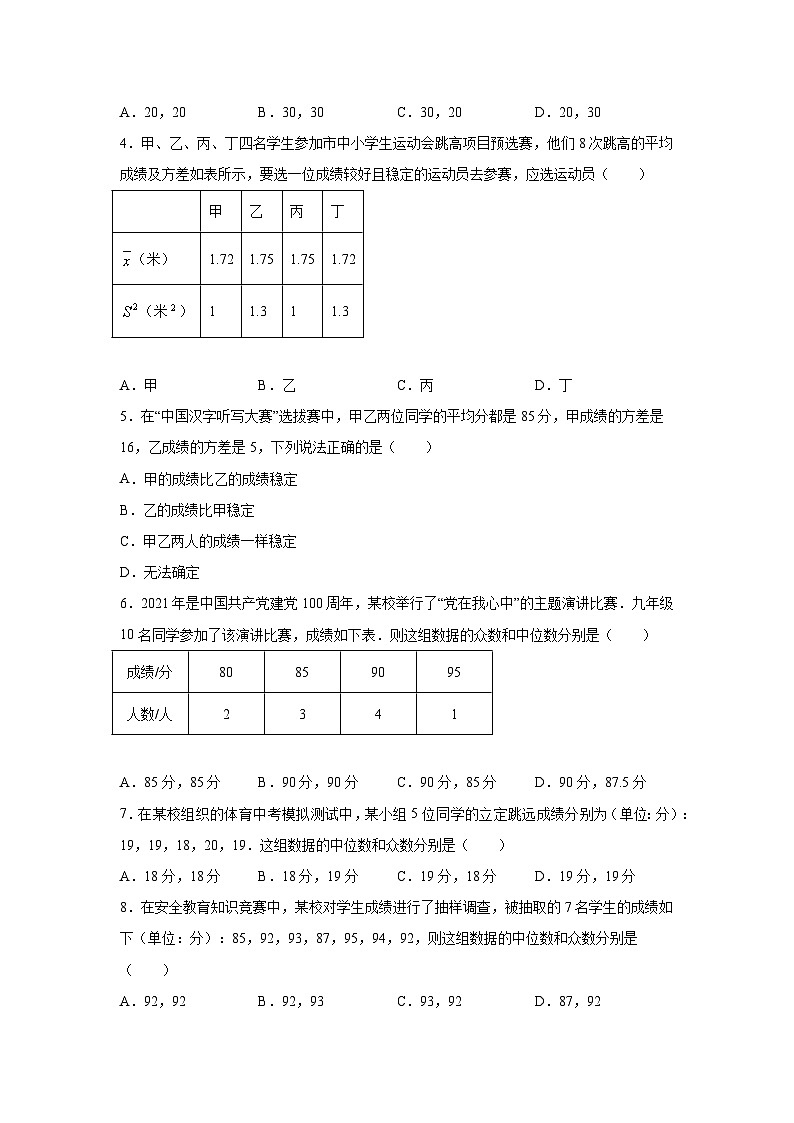 湘教版七年级数学下册基础知识专项讲练 专题6.1 《数据的分析》全章复习与巩固（基础篇）（专项练习）02