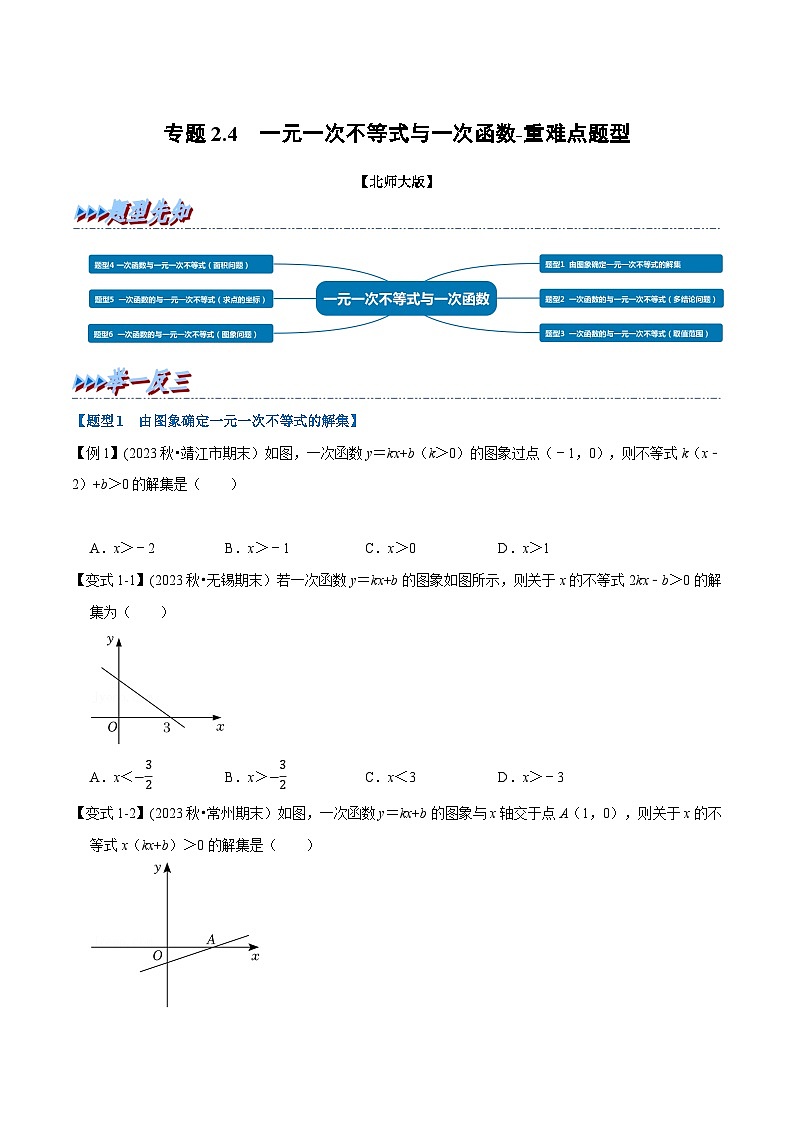 北师大版八年级数学下册举一反三  专题2.4 一元一次不等式与一次函数-重难点题型（举一反三）（原卷版+解析）第1页