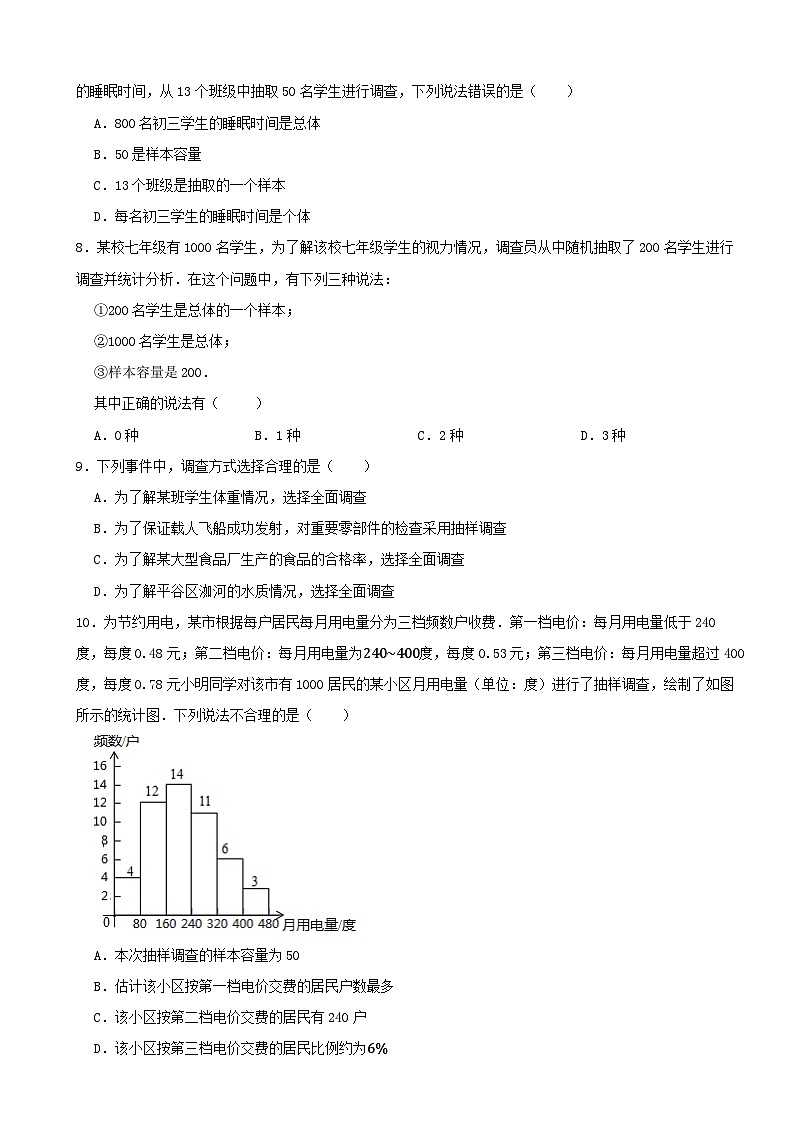 2023—2024学年人教版数学七年级下册10.1+统计调查+同步测试（含答案）02