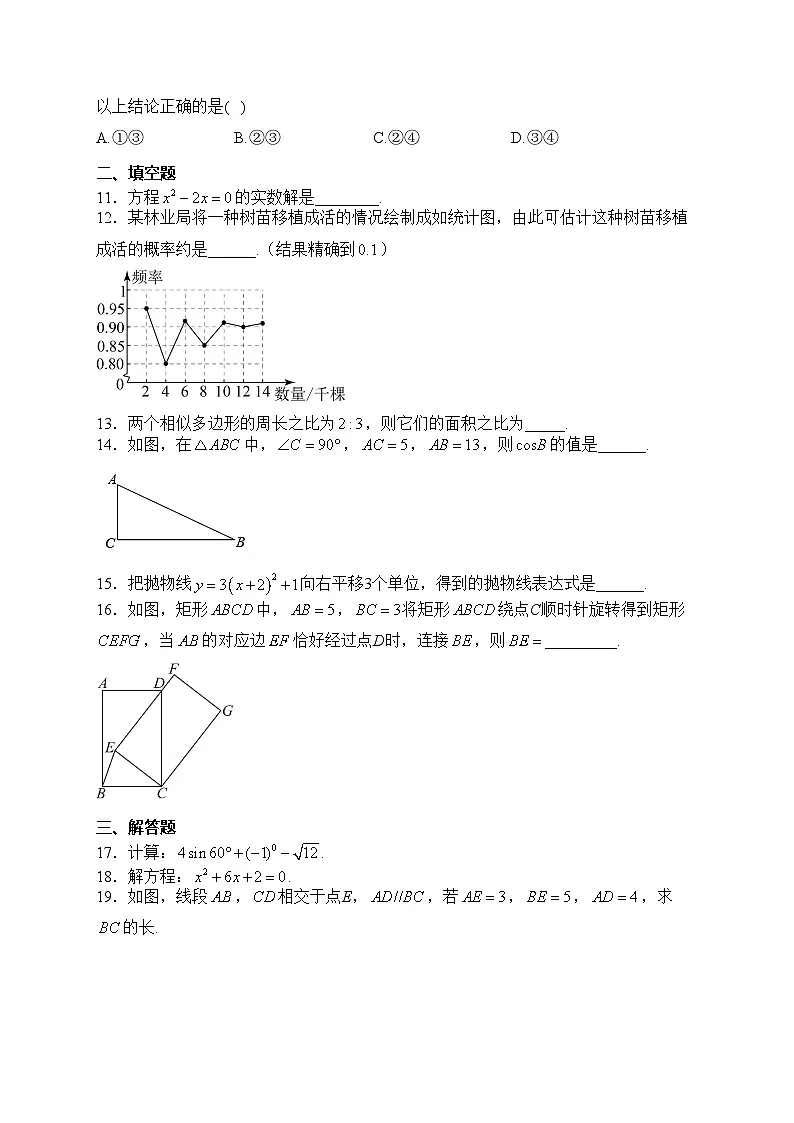 福建省宁德市2024届九年级上学期期末质量检测数学试卷(含答案)第3页