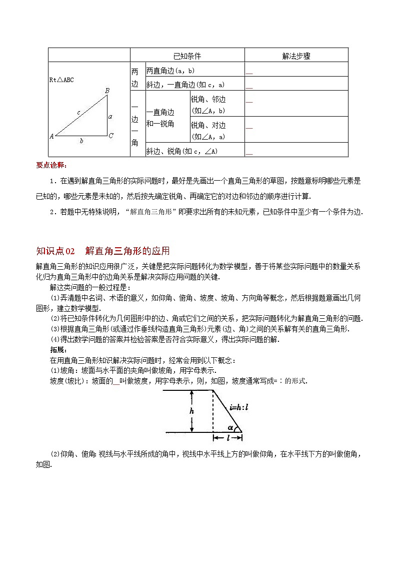 人教版九年级数学下册同步讲义 第11课  解直角三角形及其应用（原卷版+解析）02