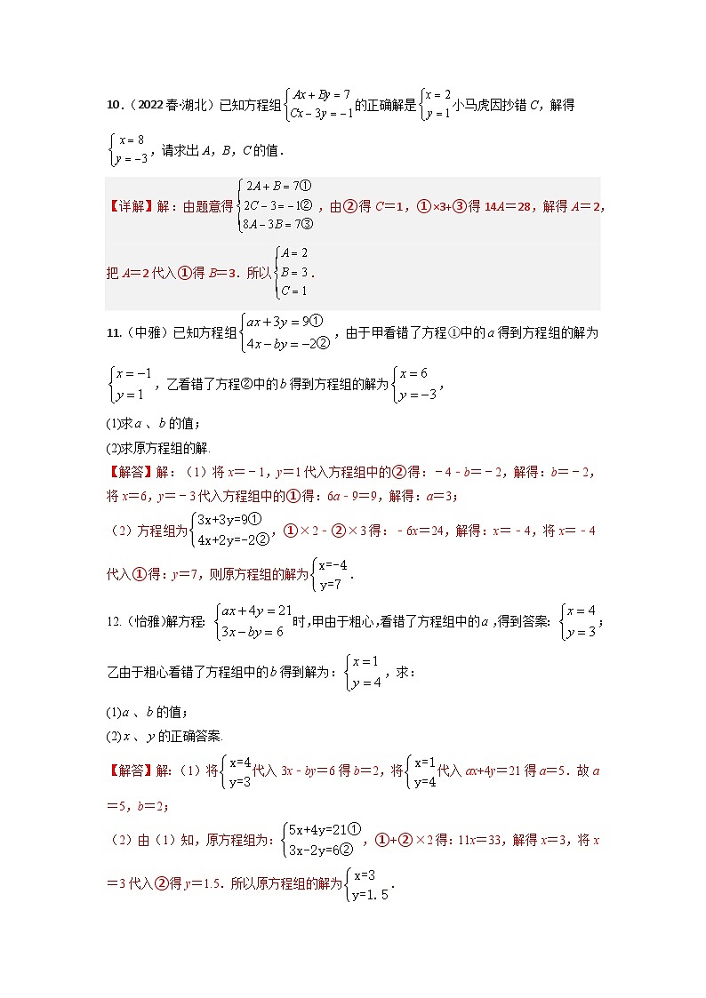 专题07 二元一次方程组重难点题型分类-2022-2023学年七年级数学下册重难点题型分类高分必刷题（人教版）03