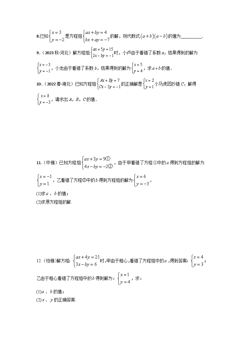 专题07 二元一次方程组重难点题型分类-2022-2023学年七年级数学下册重难点题型分类高分必刷题（人教版）02
