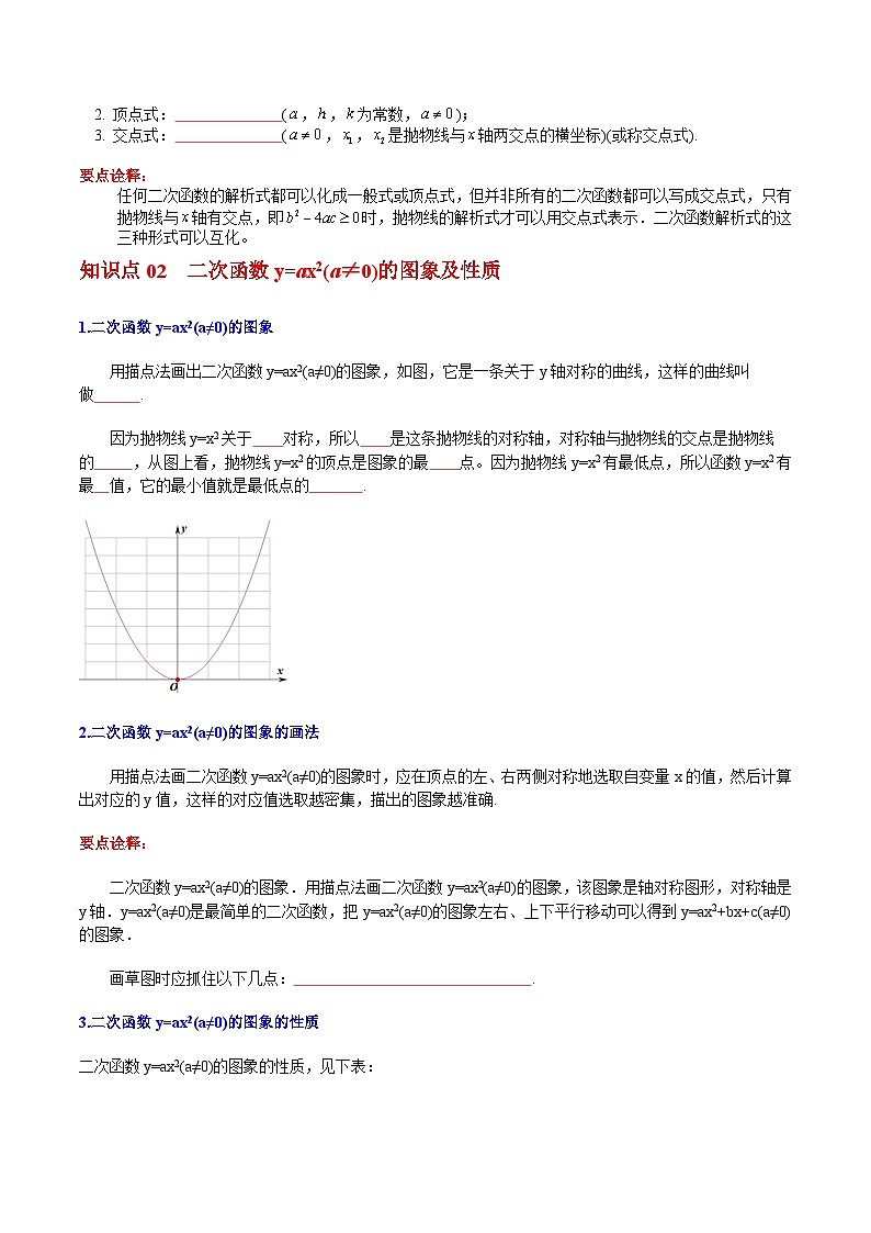 人教版九年级数学上册同步练习 第10课  二次函数y=ax2(a≠0)与y=ax2+c(a≠0)(原卷版+解析）第2页