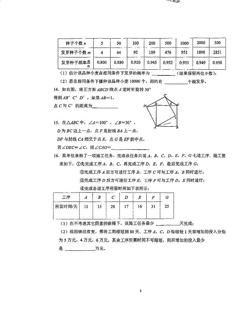 内蒙古农业大学附属中学2023—2024学年九年级下学期开学考试数学试题03