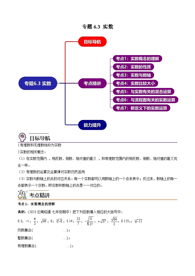 人教版七年级数学下册同步精品讲义第08讲专题6.3实数(97题50页)(学生版+解析)01