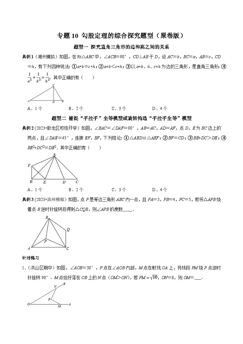 人教版八年级数学下册 专题10 勾股定理的综合探究题型（原卷版+解析）01