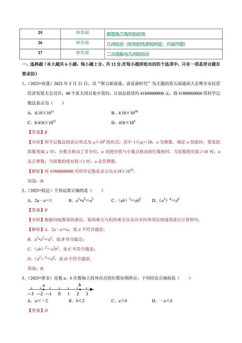 冲刺2024年中考数学真题重组卷01（南京专用）（解析版）第2页
