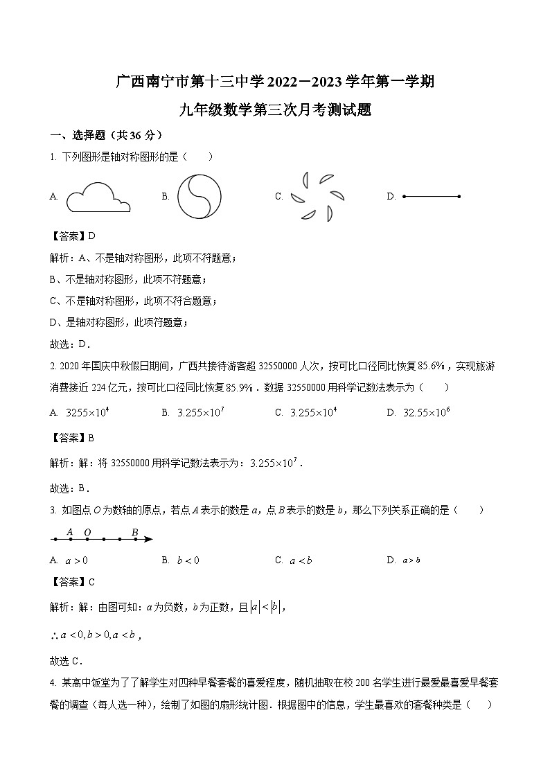 广西南宁市第十三中学2023届九年级上学期第三次月考数学试卷(含解析)第1页