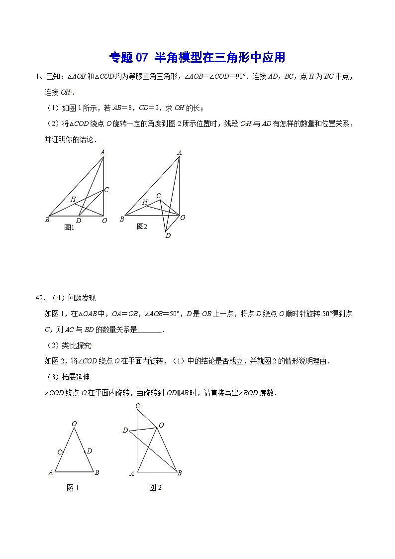 专题07 半角模型在三角形中应用(提升训练)(原卷版)第1页