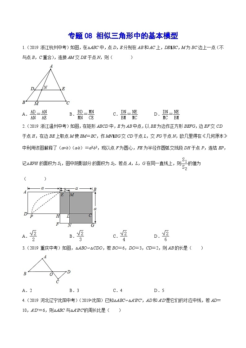 专题08 相似三角形中的基本模型(基础训练)-中考数学重难点专项突破（全国通用）01