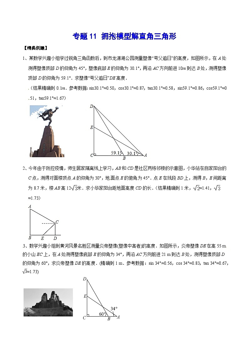 专题11 拥抱模型解直角三角形(基础训练)(原卷版)第1页